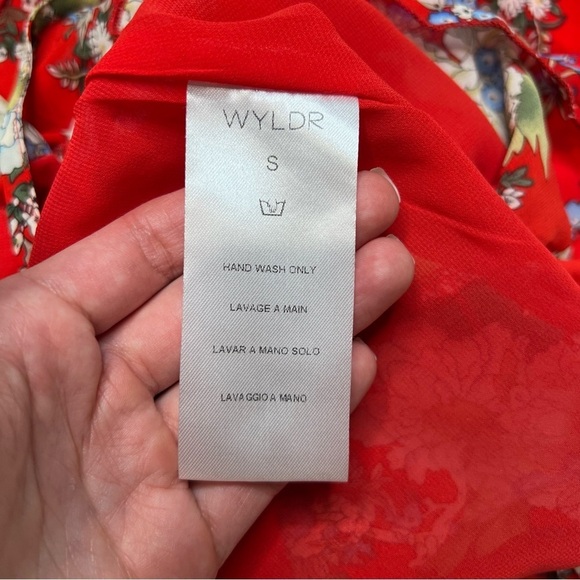 WYLDR Wicked Games Red Floral Long Sleeve Wrap Dress Size Small - Picture 13 of 14